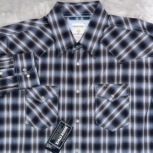 PANHANDLE SLIM Rough Stock Shirt Men XL Blue Plaid Western Pearl Snap Button NWT